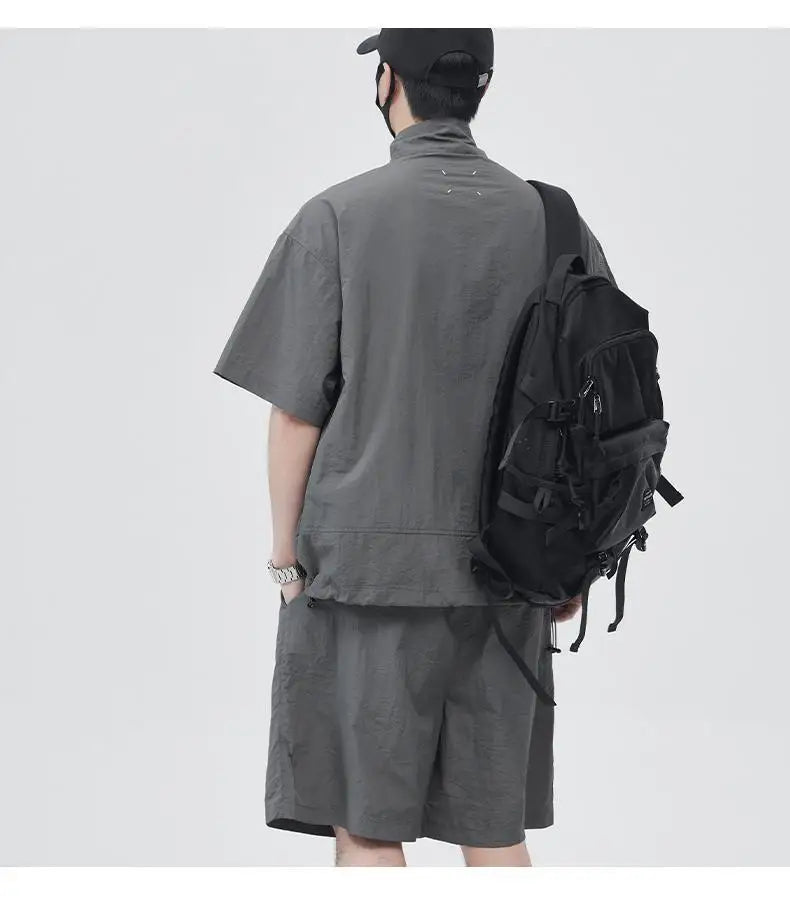 Casual Sportswear Suit for Men Solid Color Loose A Complete Set of Teenagers American Handsome Loose Versatile Two-piece Set