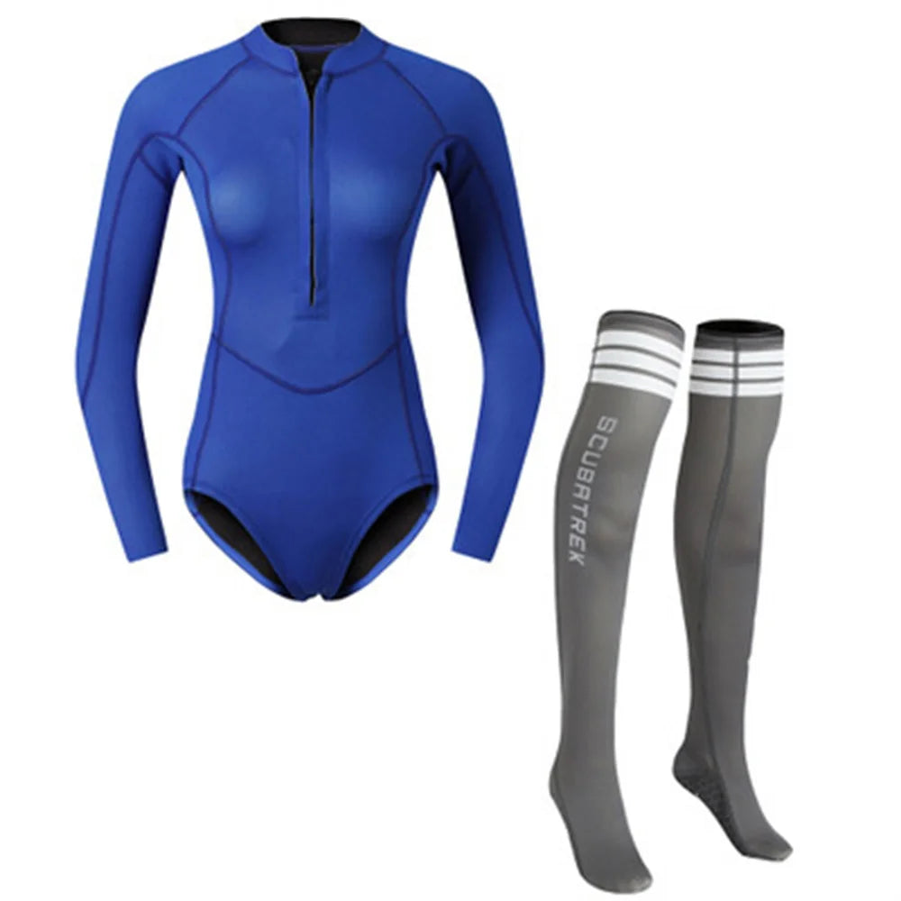 Summer Women 2MM Neoprene Bikini Wetsuit With Stocking Set Long Sleeve Diving Suit Sun-proof Surfing Snorkeling Thermal Swimwear