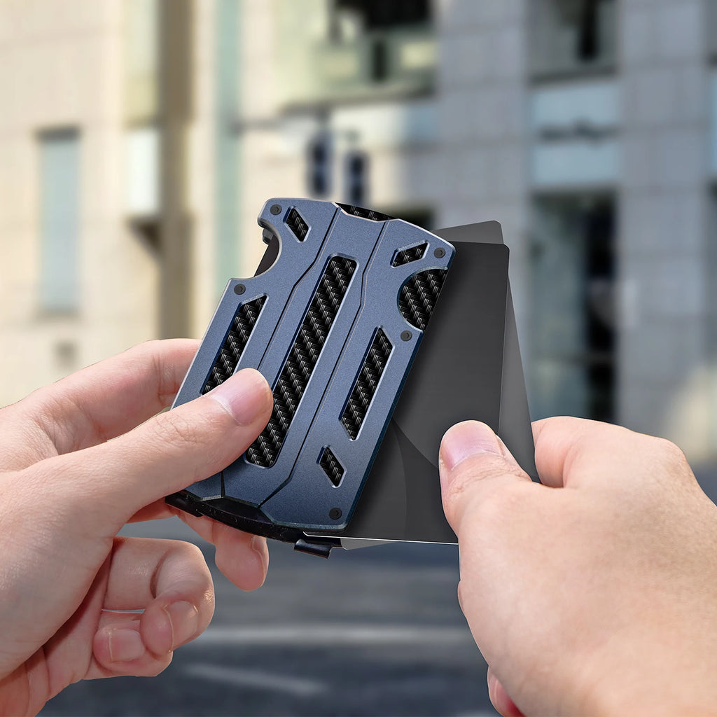 Slim RFID Blocking Metal Wallet for Men & Women with Money Clip Or Cash Strap Scratch Resistant Card Holder