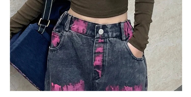 Kids Jeans for Girls Fashion Graffiti Dyeing 2025 Spring Autumn Hot Sales Teenager Unique Wide Leg Pants Korean Style Trousers