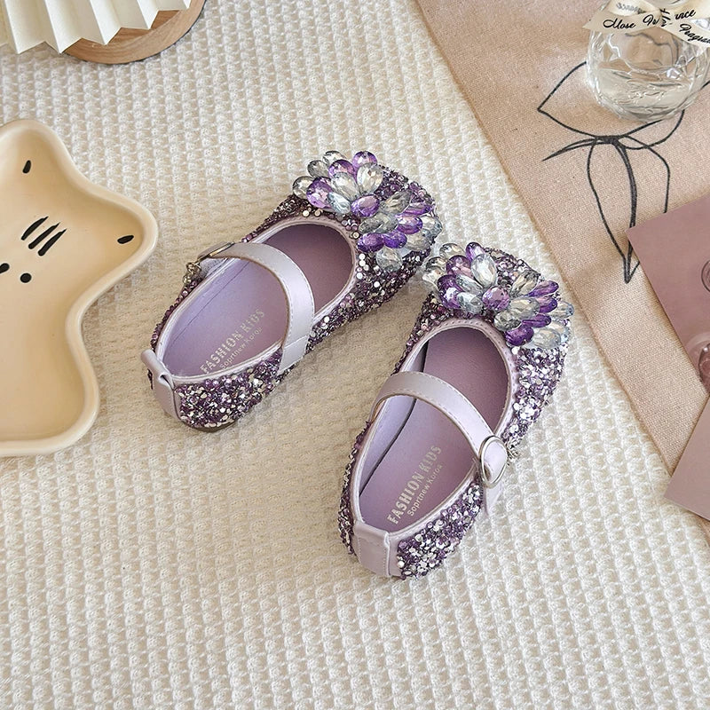 New Luxury Girl Shoes Spring Autumn Shallow Children Fashion Princess Ballet Shoes Sequins Rhinestone Kids Wedding Party Shoes