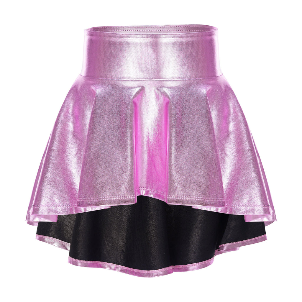Girls Ballet Dance Skirts Solid Color Ruffle Irregular Hem Dance Party Costume Kids Dance Wear Bronzing Cloth Mini Skirts