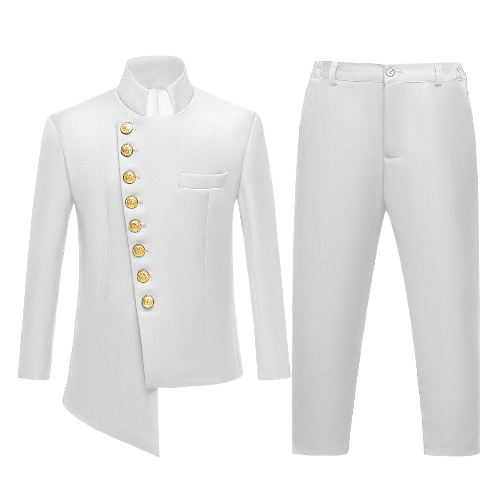 Kids' Two - Piece Suit Set: Royal Blue Jacket with Gold Buttons & Pants, Formal Outfit for Boys