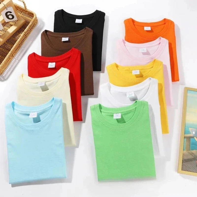 Boys T-shirts 2026 Summer Tops for Kids Short-sleeve Girls Tees Candy Color Children Shirts Cotton Teenager School Outfits
