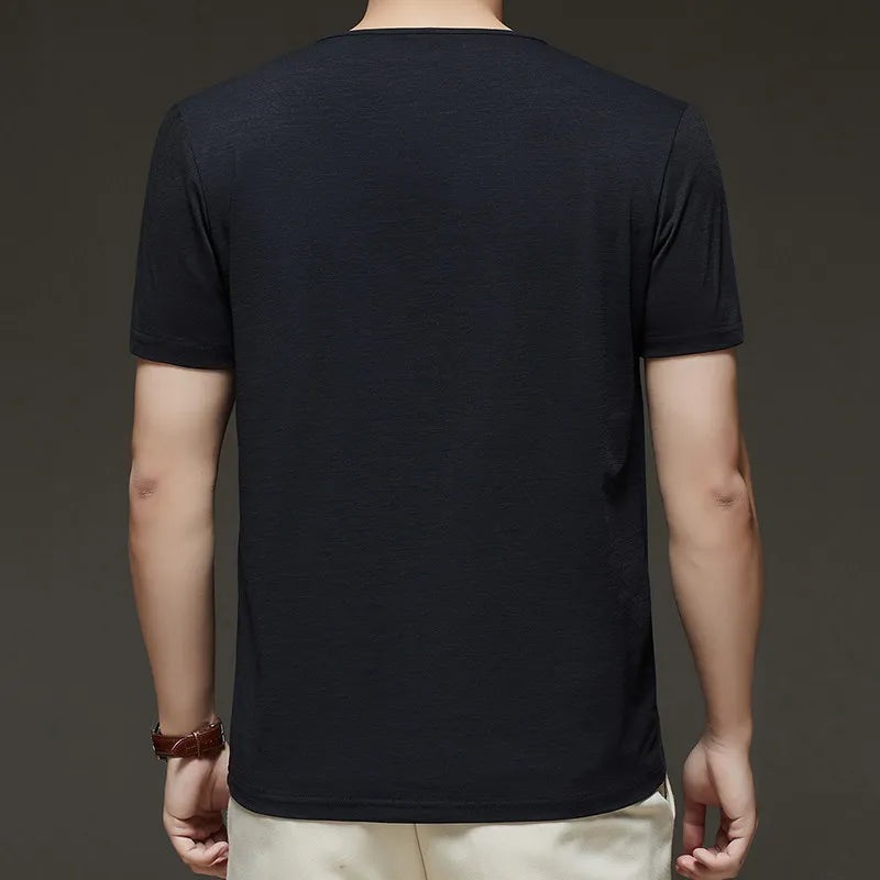 Three Button V-neck T-shirt Men 2026 New Men's Business Casual Short Sleeve Tshirt Korean Style Summer Comfortable Versatile Top
