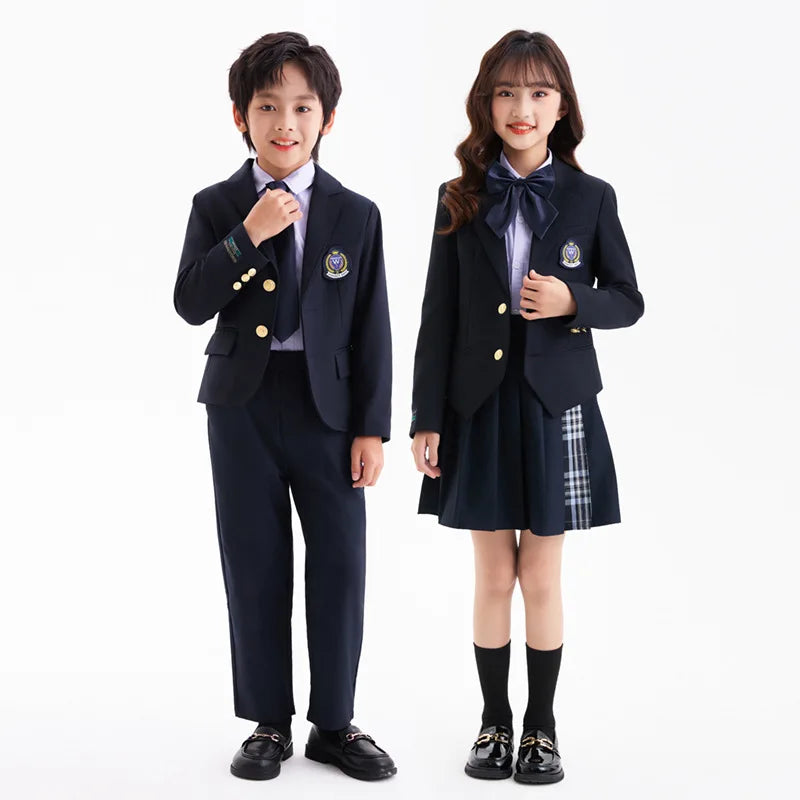 Children Korean Class Outfit Kids School Uniform Girls Jacket Pleated Skirt Suits Boys Formal Dress Toddler Student Clothes Sets