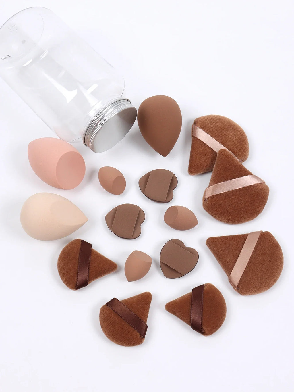 15Pcs Premium Powder Puffs with Storage Jar - Makeup Blending Sponges Set for Face Foundation & Loose Powder Kit