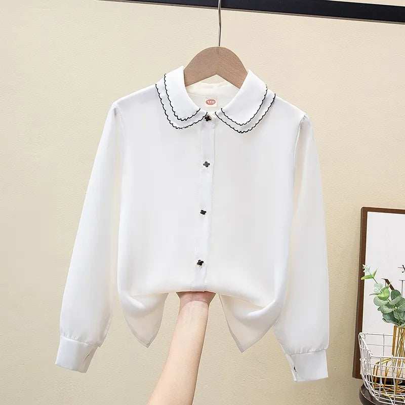 Girls' Shirt 2025 New Children's Western Style Top Little Girl's Style Long Sleeve Korean Shirt