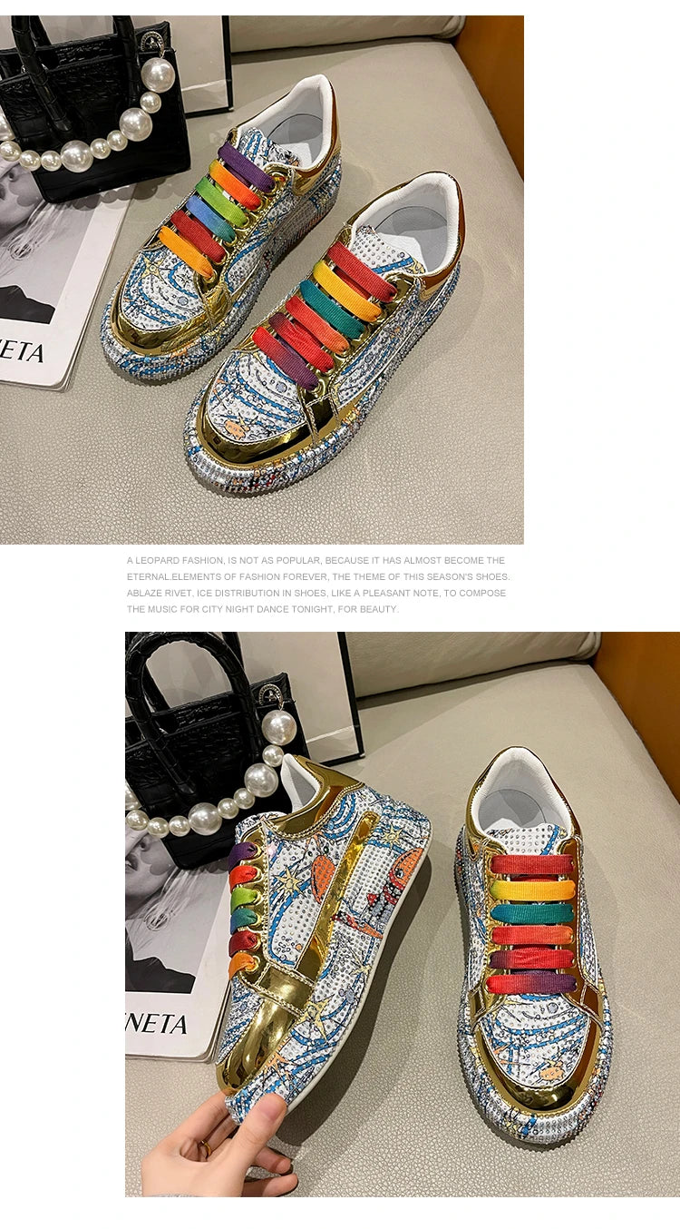 Top Quality Sneakers Women Skating Shoes 2026 Rhinestone Women Loafers Platform Fashion Shiny Women's Casual Shoes Zapatos Mujer