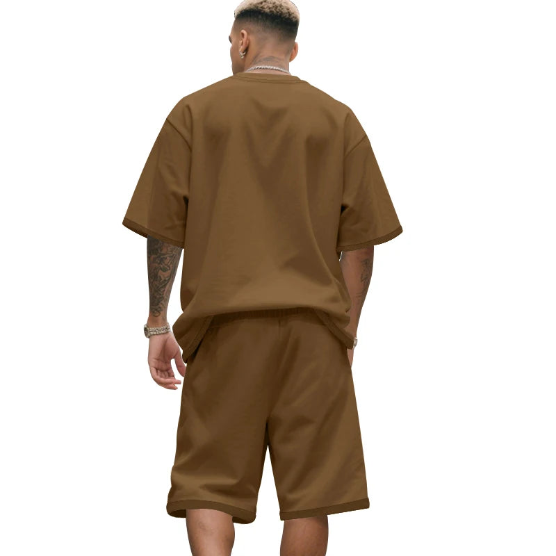 Men's two-piece clothing set, loose round-neck T-shirt and shorts set, casual sportswear, perfect for summer