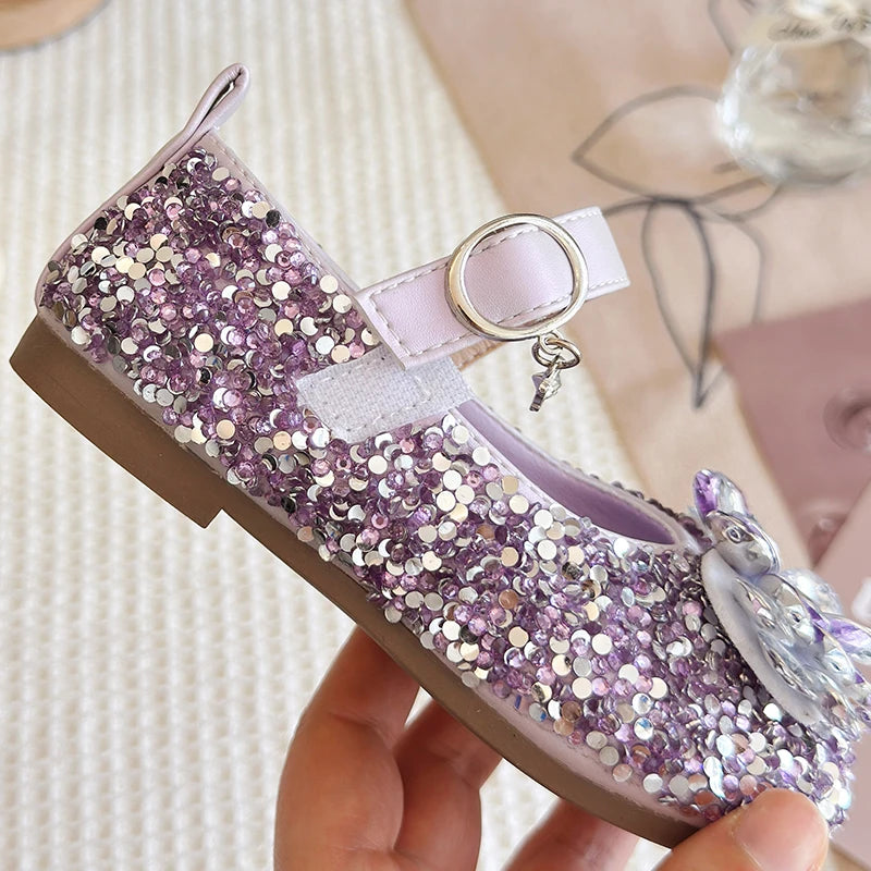 New Luxury Girl Shoes Spring Autumn Shallow Children Fashion Princess Ballet Shoes Sequins Rhinestone Kids Wedding Party Shoes