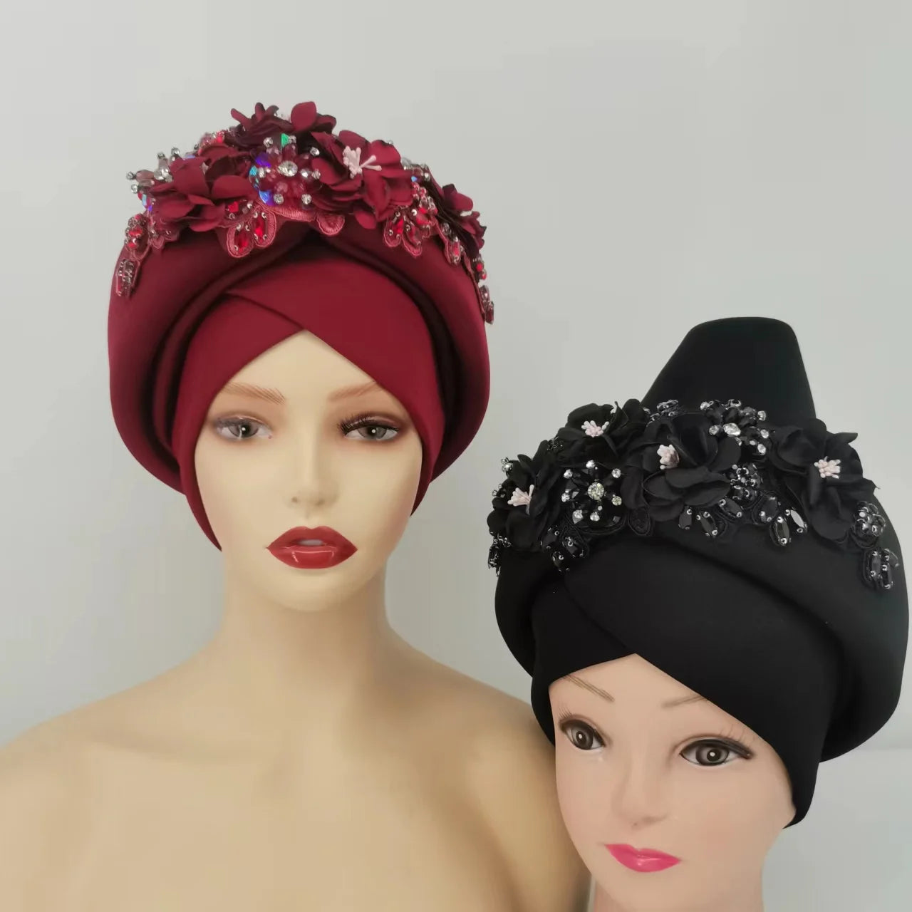 Beaded Nigeria Gele Ready African Headtie Female Head Wraps Party Headpiece Muslim Headscarf Hat Women's Turban Cap with Stones