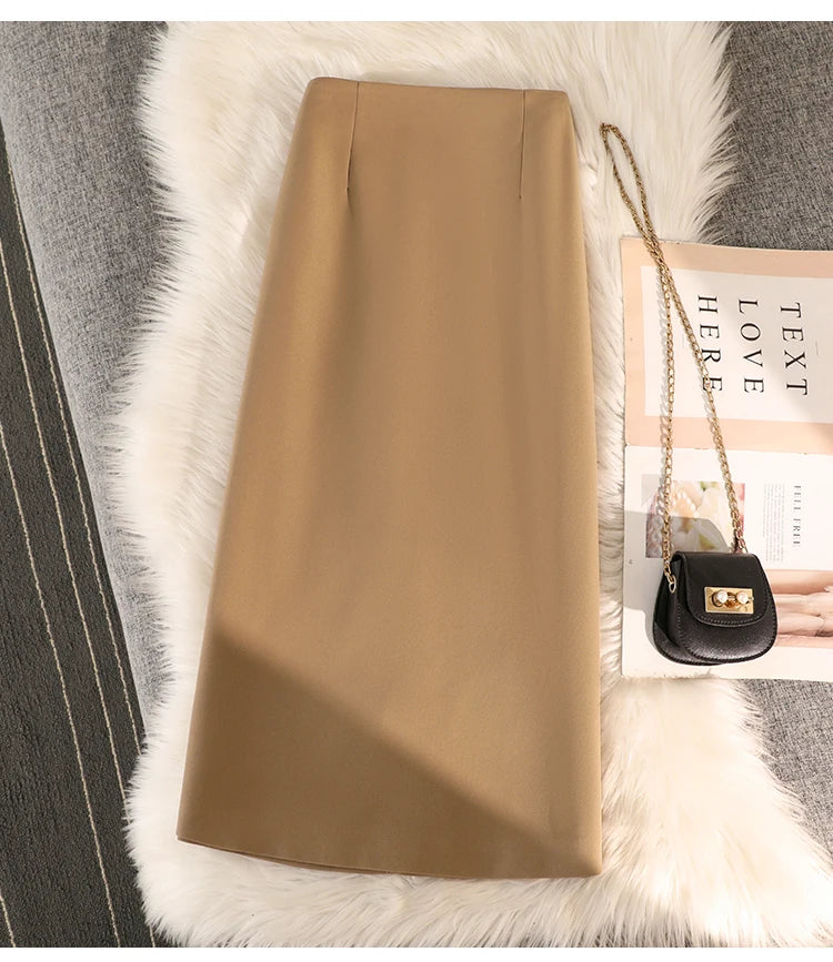 Elegant Office Ladies Work Suit Straight Skirt Women Autumn Winter Korean Fashion High Waist Split Business Midi Long Skirts