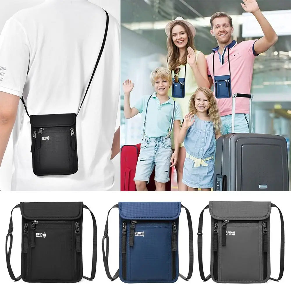 Unisex Nylon RFID Passport ID Bag Waterproof Multi-Functional Document Pouch Neck Wallet Women Men Shoulder Bag Storage Bag