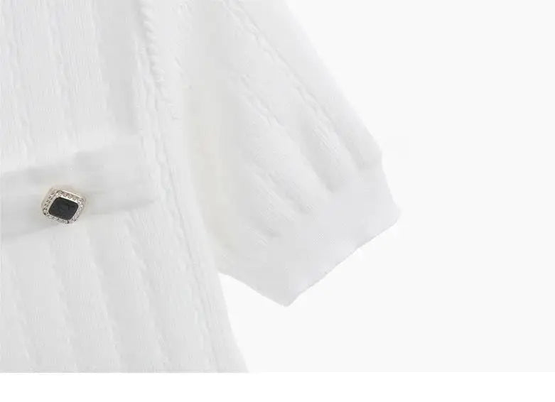 Summer V Neck Single Breasted Knitting Mini Dresses for Women 2024 Fashion Short Sleeve Mini Party Dress Vestidos Female