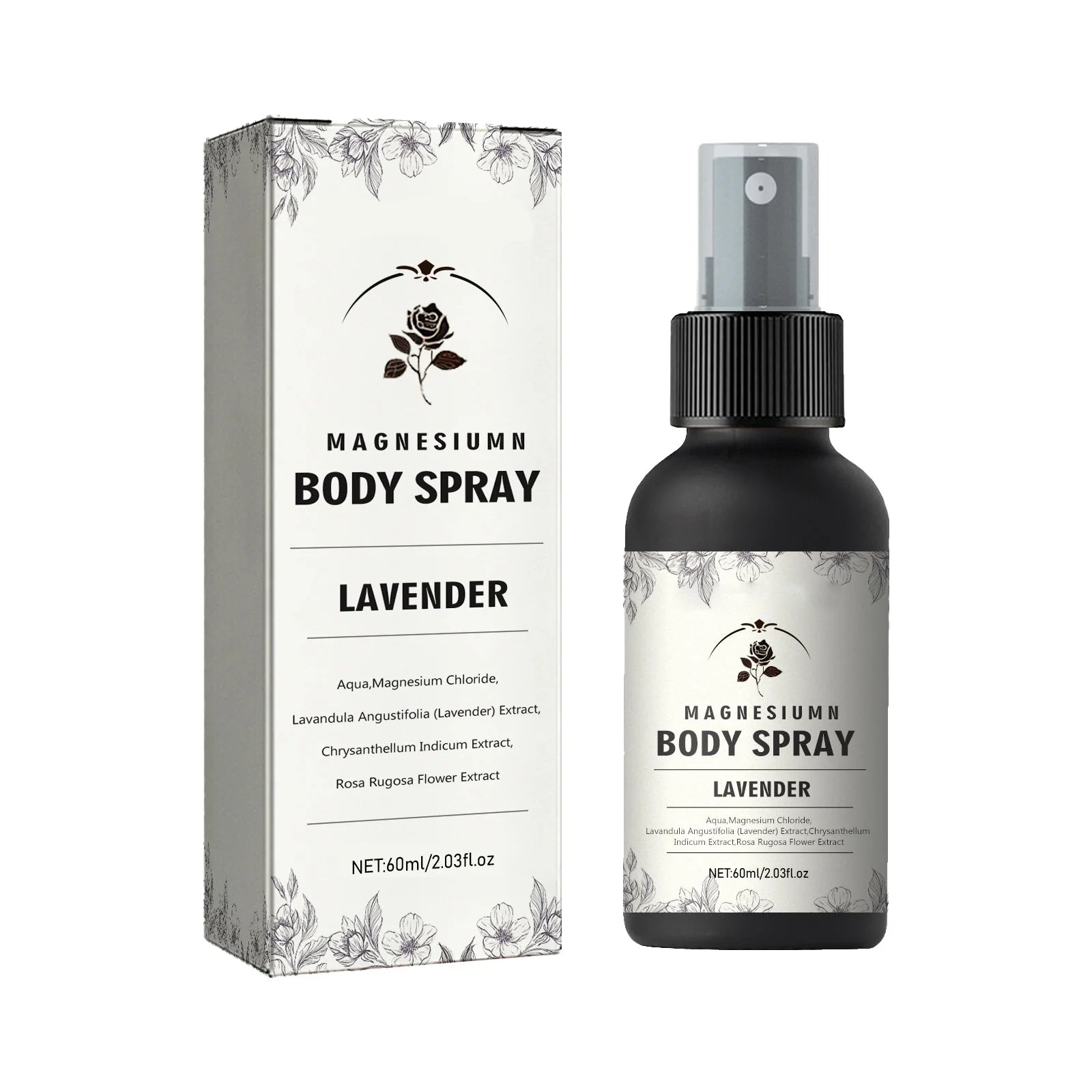 Magnesium Body Spray 60ml with Lavender Relax Muscles Improve Sleep, Natural Magnesium Chloride Flower Extracts, Fast Absorption