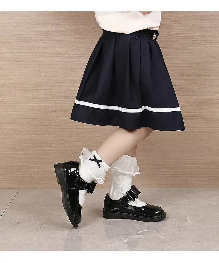 New Girl Leather Shoes Princess Kid Student School Causal Black Versatile Shoes Hook & Loop Children Glossy Mary Jane Autumn Hot