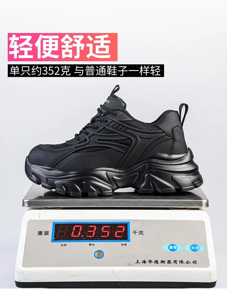 Women's safety shoes with steel toe caps, anti smashing and anti puncture rotating buttons, no tie up, hot selling shoes