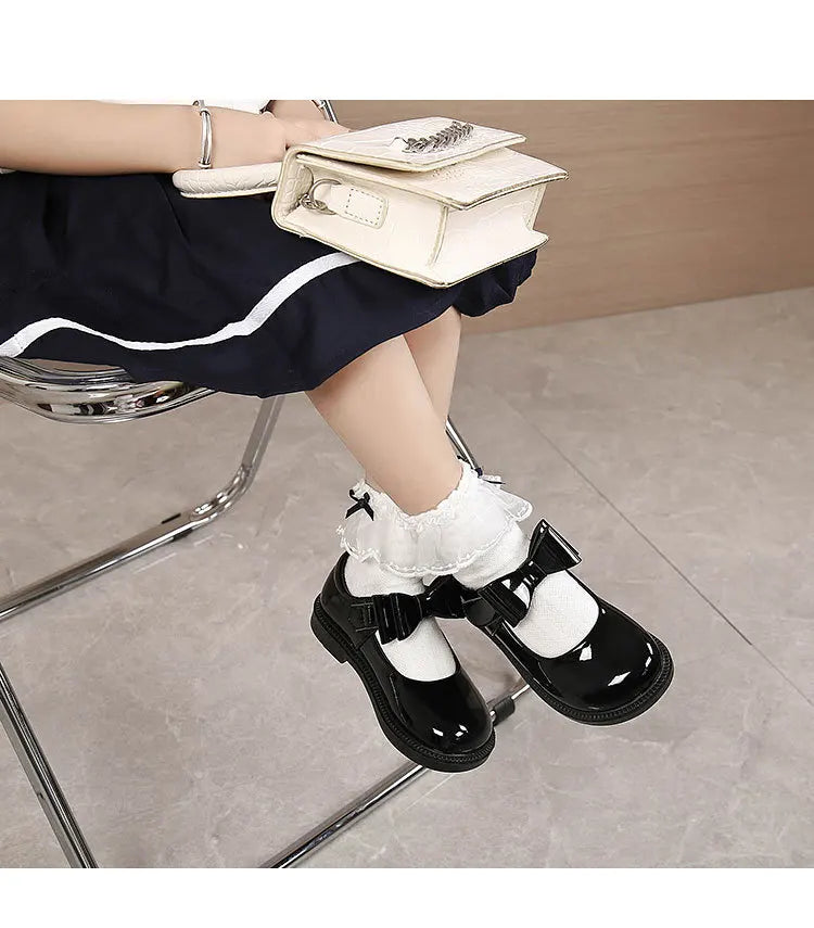 New Girl Leather Shoes Princess Kid Student School Causal Black Versatile Shoes Hook & Loop Children Glossy Mary Jane Autumn Hot