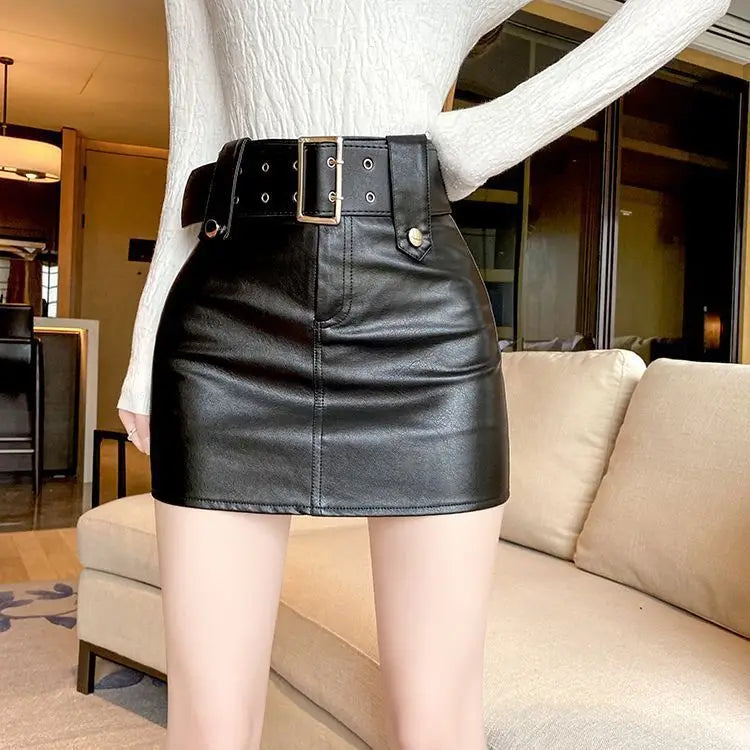 skirt women  2022  korean fashion clothing  Solid  Button  Above Knee, Mini  vintage leather  black skirt  Regulai Fit