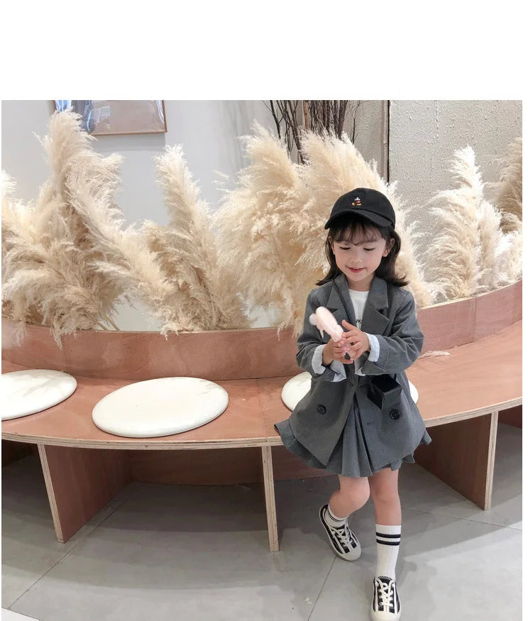 Girls' Suit British Style Noble Long Girls' Suit Plus Skirt 2024 Spring Clothes New Children's Clothing Fashion Casual