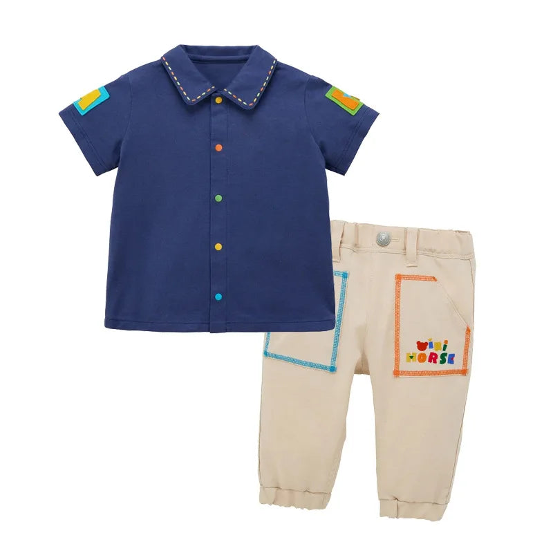 2026 Summer Kids Button Down Shirt Baby Boy Girl Casual Cotton Blouse Colorful Buttons Alphabet Embroidery Undershirt Tops