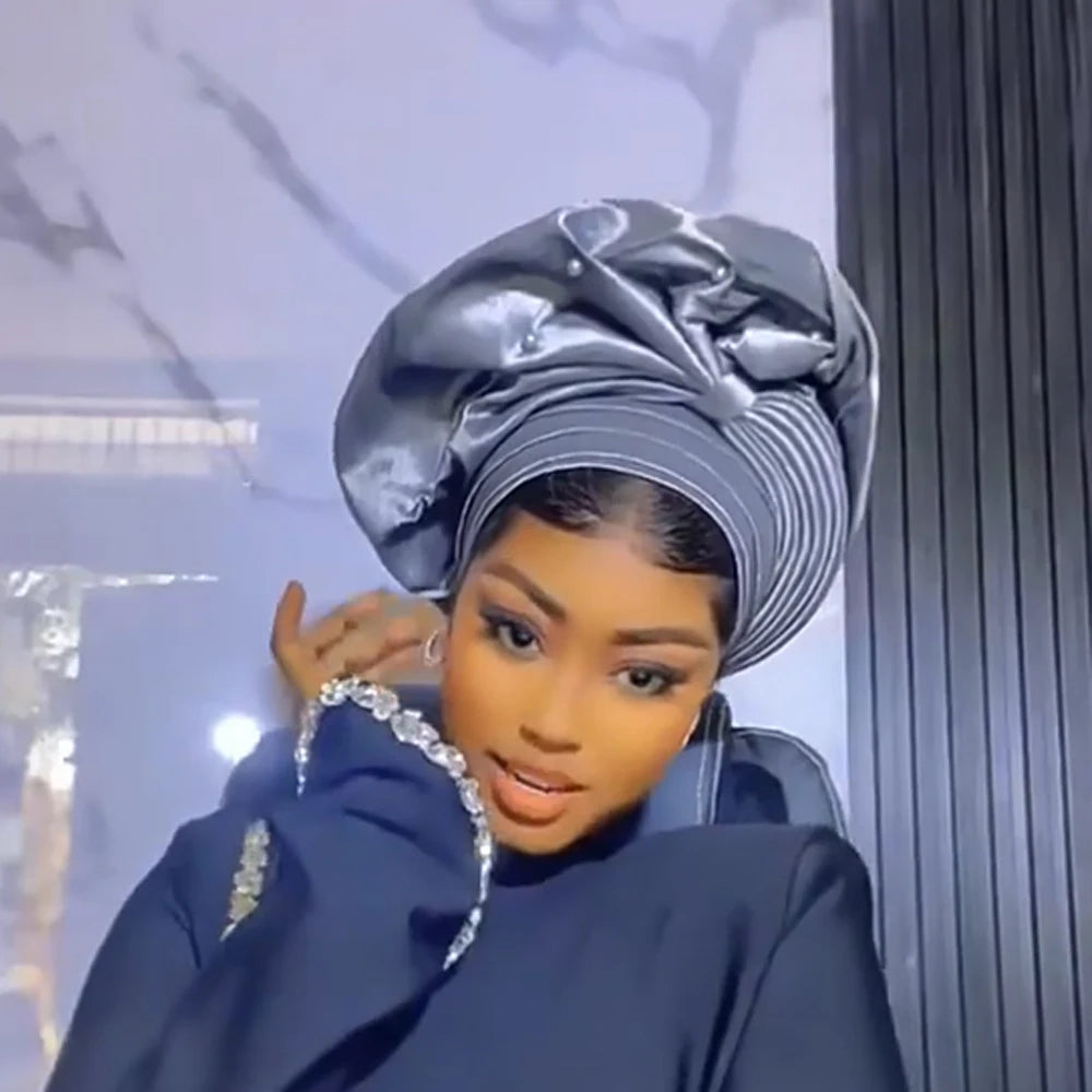 New Luxury Shiny Turban Cap for Women African Auto Gele Headties Nigeria Wedding Party Geles Hijab Bonnet Hat Head Wrap Headgear
