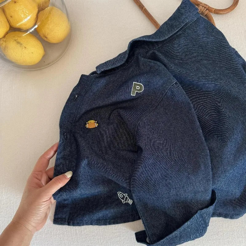 Baby Girls Boys Jean Blouses Kids Blue Shirts 2025 Spring Autumn Tops 1 To 6Yrs Children's Korean Style Clothing