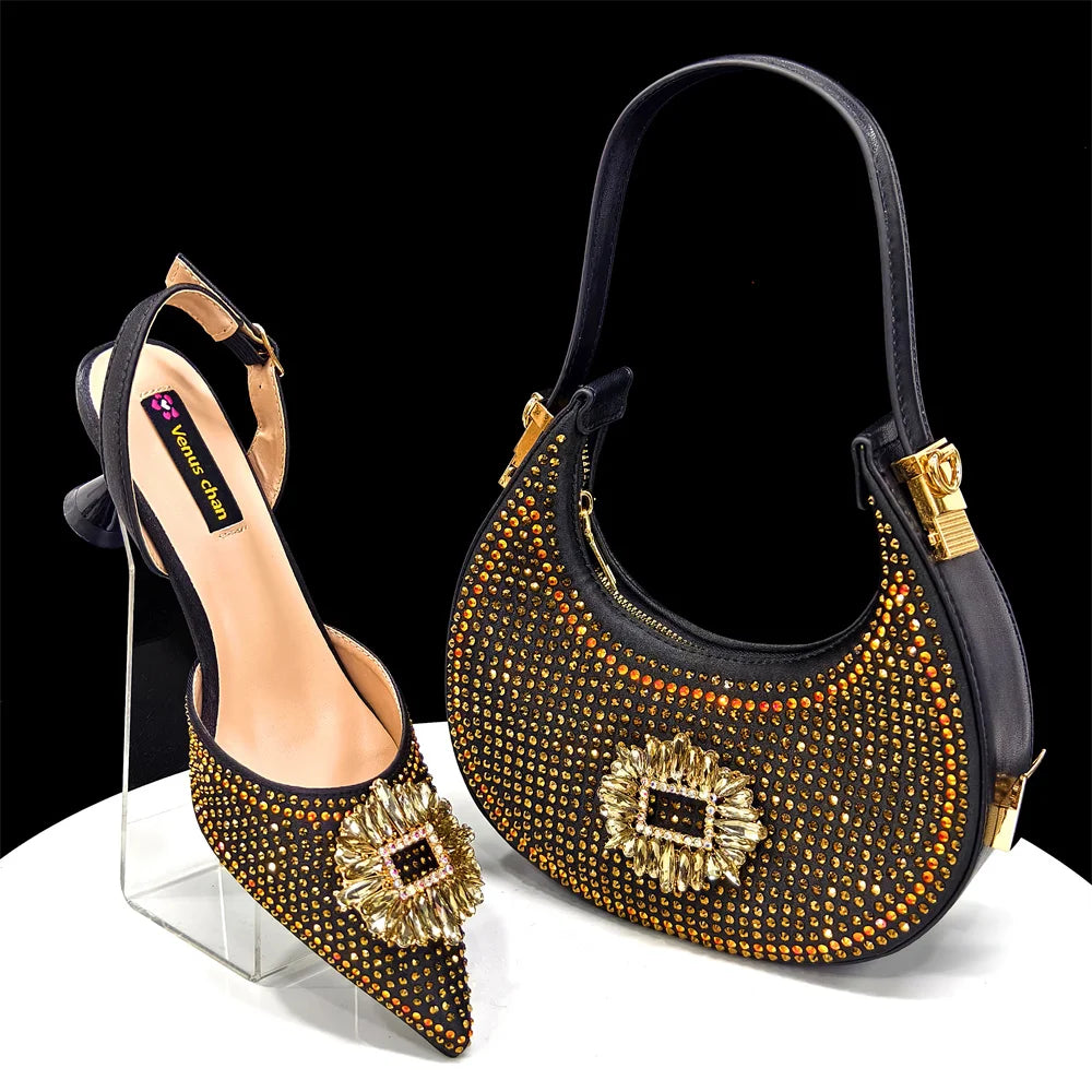 2026 Elegant Nigerian Women's Party Shoes with Medium Heel & Matching Handbag – Pointed Toe Fashion Footwear for Special