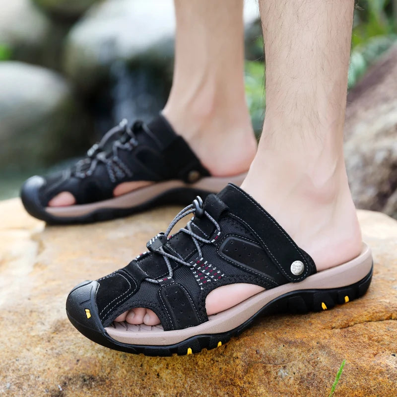 2023 Men Summer Sandals Leather Outdoor Beach Shoes Pure Handmade Shoes Fashion Big Size Slippers Men Luxury Casual Shoes