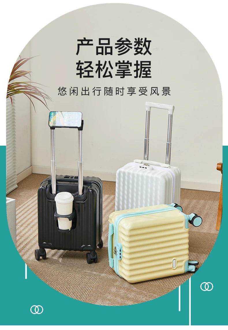 14 Inch Portable Luggage with 3 Extension Handles Carry-On Bag Lightweight Travel Suitcase with Cup And Phone Holder Suitcase