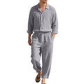 KIDWHXR Man 2-piece Outfit Spring Single-breasted Long Sleeve Shirts Male Drawstring Trousers Men Thin Cotton Linen Casual Set