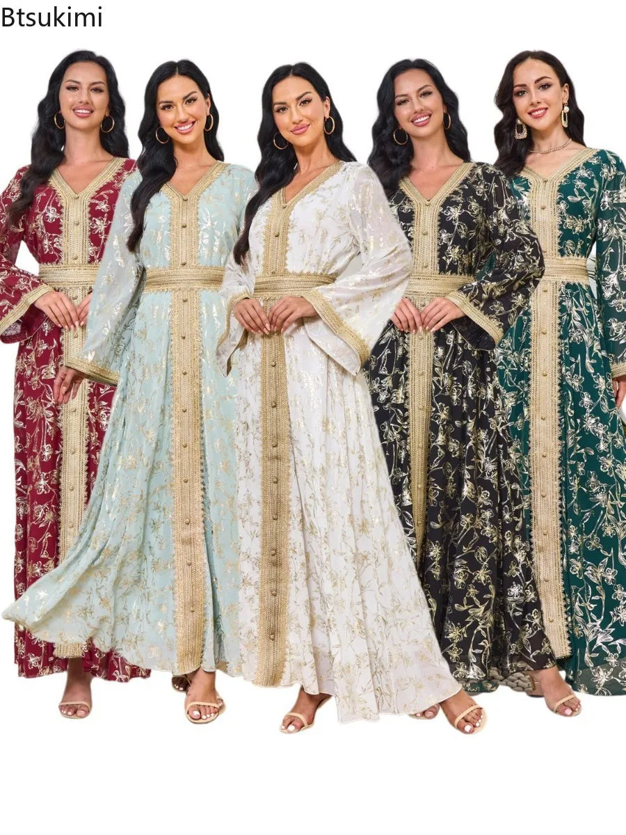 Summer Elegant Print Dress for Women Muslim Abaya Long Dress Dubai Party Evening Dress Islamic Turkey Kaftan Femme Vestidos Robe