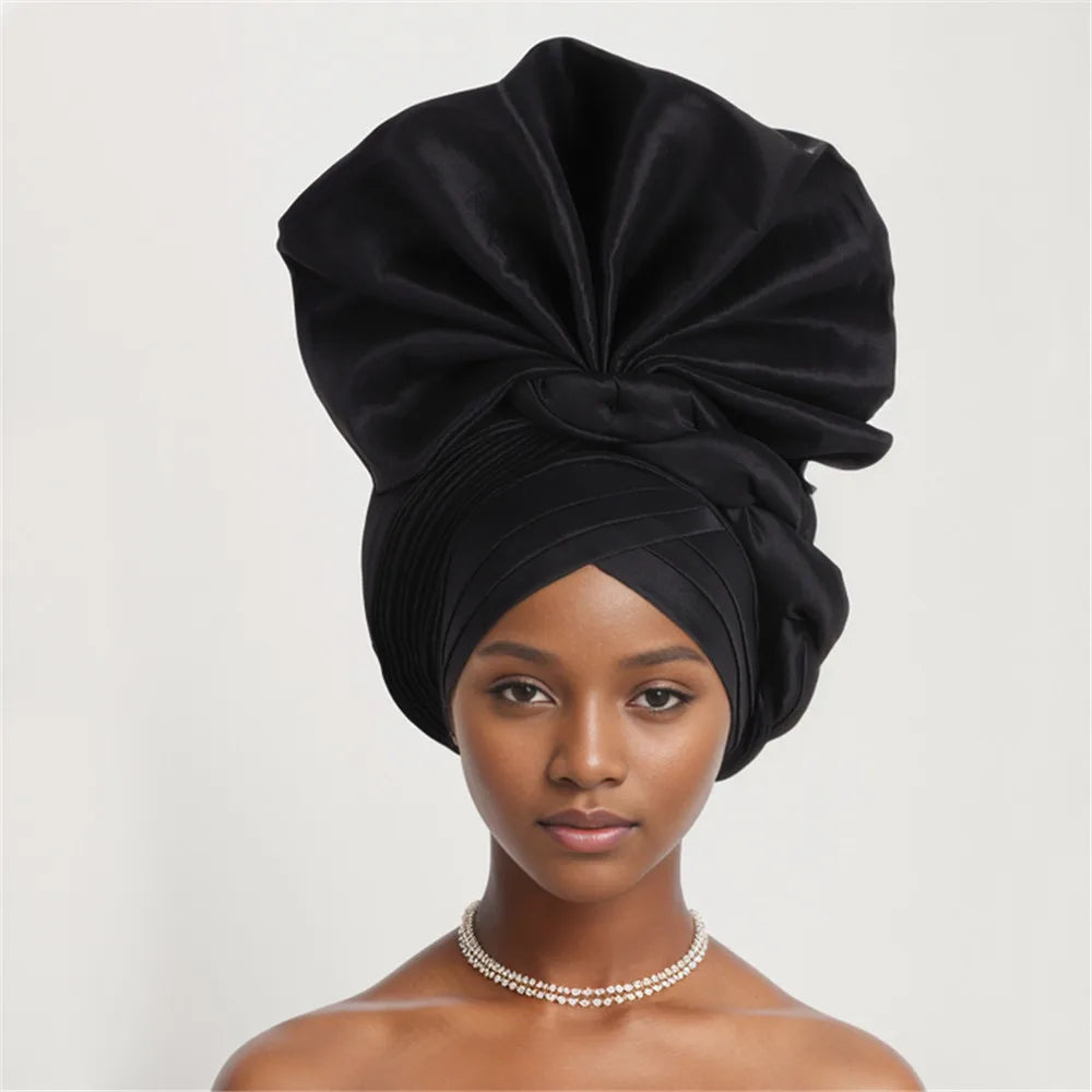 African Auto Gele Headtie Nigeria Women's Head Wraps Wedding Party Headpiece Women Turban Cap