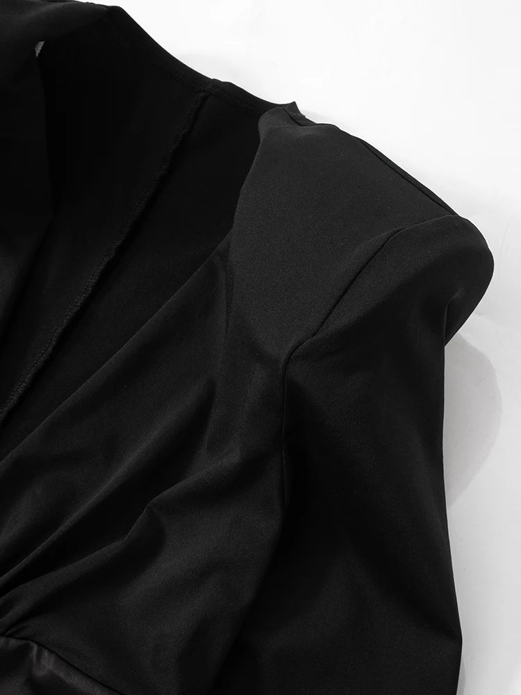 Nibber Elegant Women Dress Deep v-Neck Long Sleeves High Slits Skinny Solid Classic Premium Ruffles Temperament Banquet Vestidos