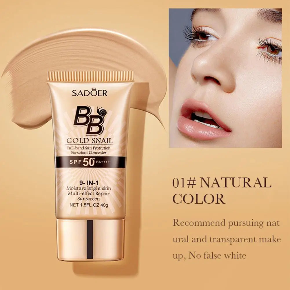 SPF50+ Gold Snail Sunscreen BB Cream Whitening Foundation Concealer Moisturizing Long Lasting Even Skin Tone Makeup Base Primer