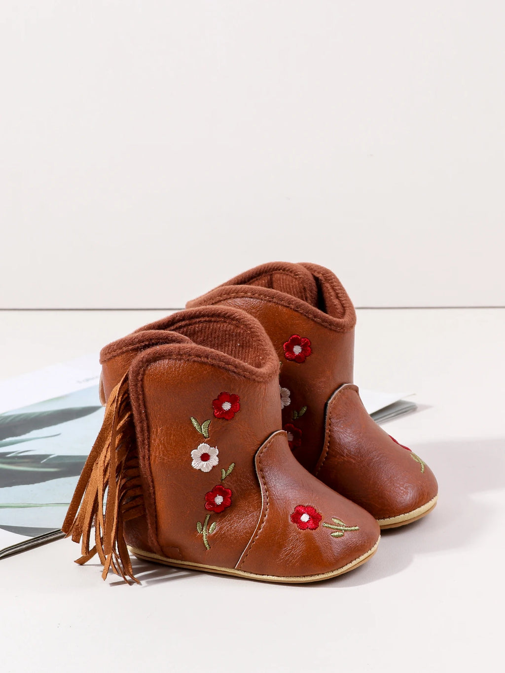 Leather Western Boots Cowboy Bootie Soft Sole Non-Slip Crib Shoes for Baby Infant Toddler Girls Boys Newborn