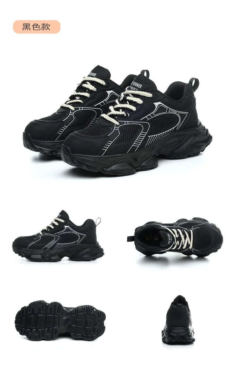Women's safety shoes with steel toe caps, anti smashing and anti puncture rotating buttons, no tie up, hot selling shoes