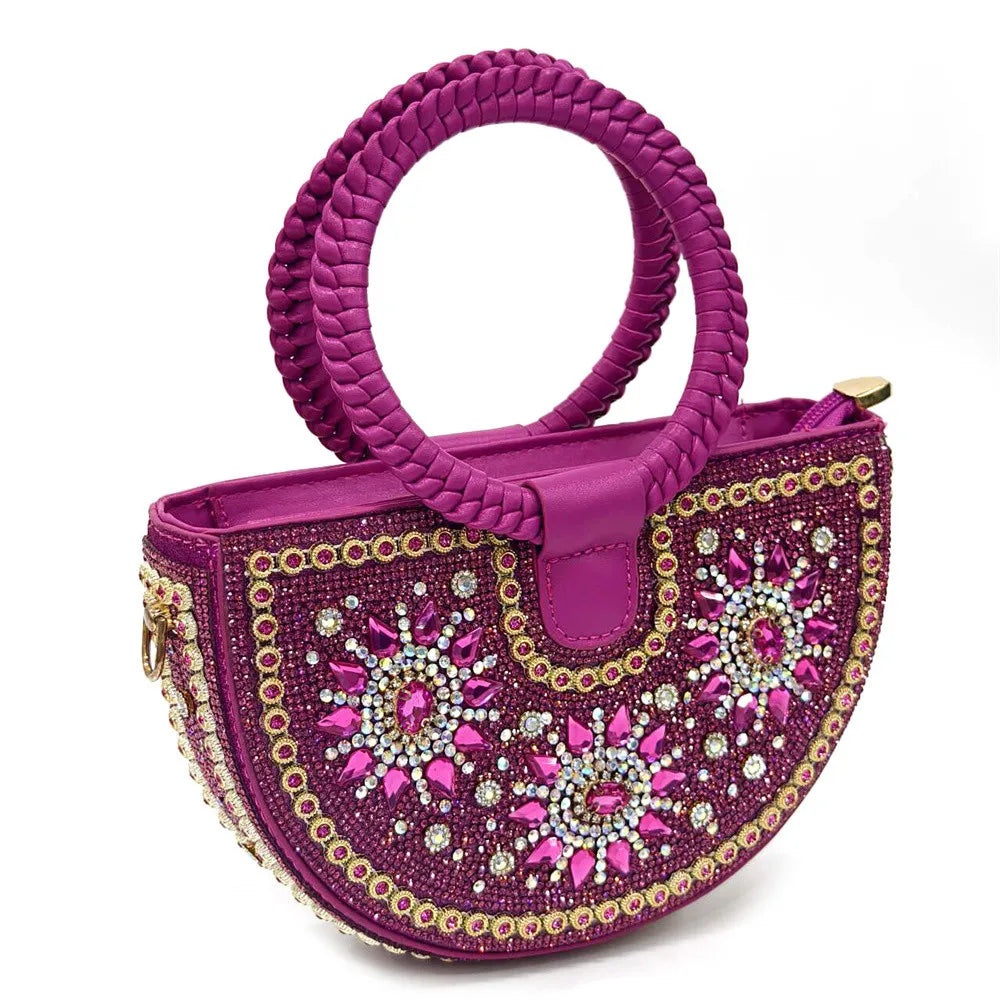 Nigeria Fashion Rhinestone-encrusted Ladies Party Shoes And Special bags High Heels And Dual Purpose Bag Women's Shoes