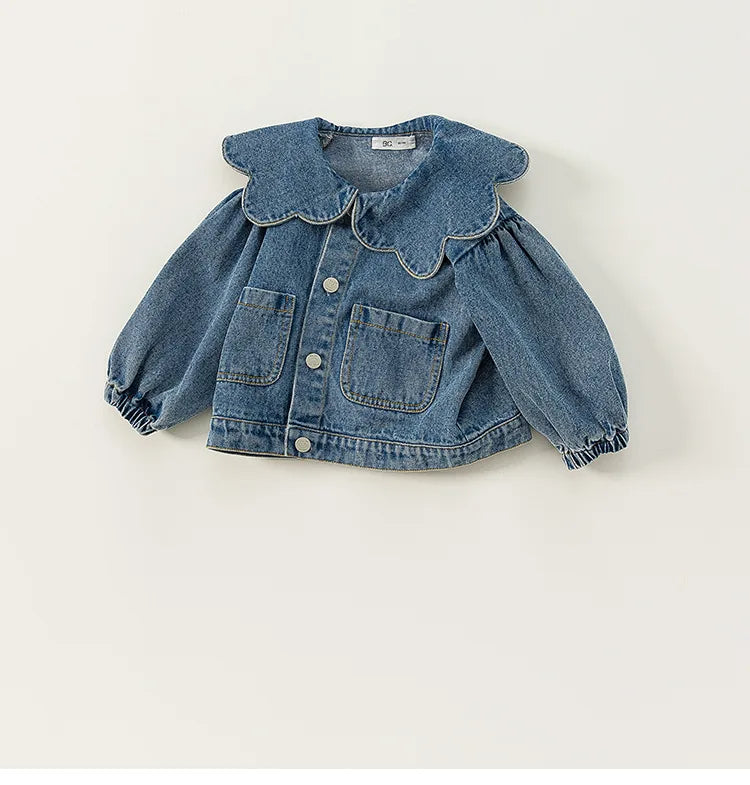 Children Clothing Girls Denim Jacket Spring and Autumn Korean Children Lace Collar Denim Top Cardigan Fashion Cool Girl Coat