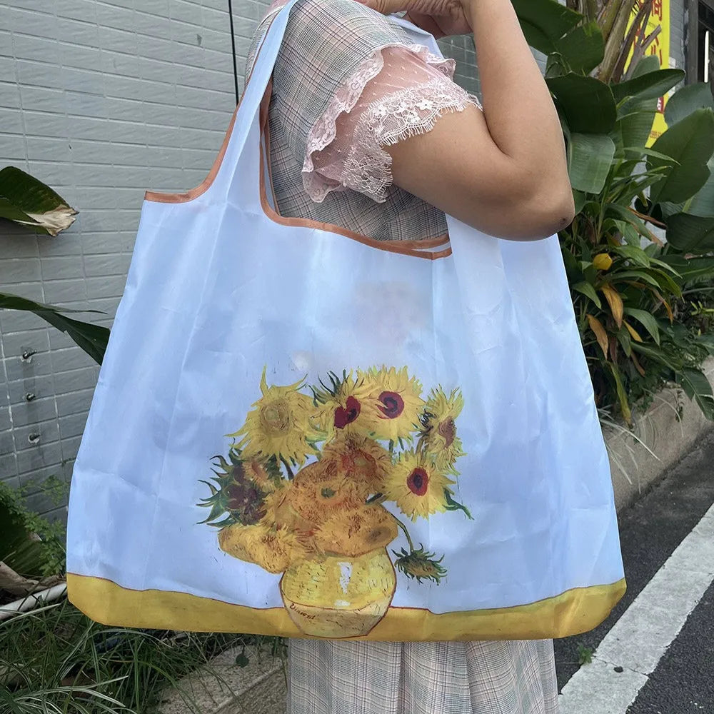 Large Reusable Grocery Shopping Bag Ladies Tote 50lb Fashion Pocket Shoulder Bag Foldable Eco Bag Washable