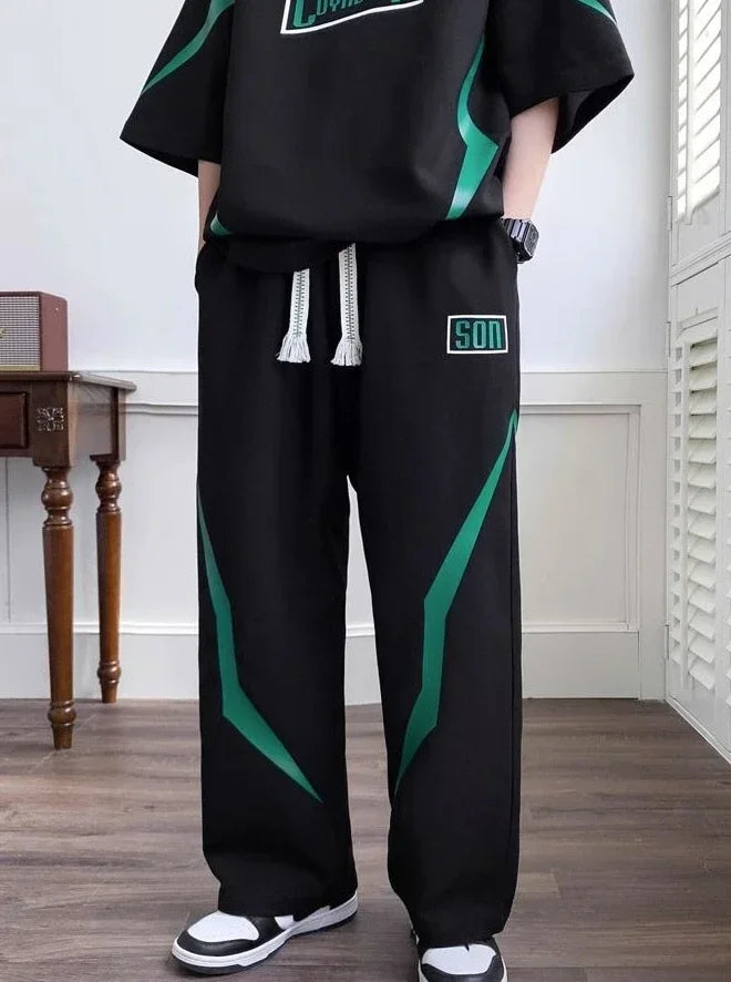 Male T Shirt Trousers Sets Smooth Sports Suits Alphabet Men's Pants Set Two-piece Outfits Xl Offer Korean Style Stylish Casual