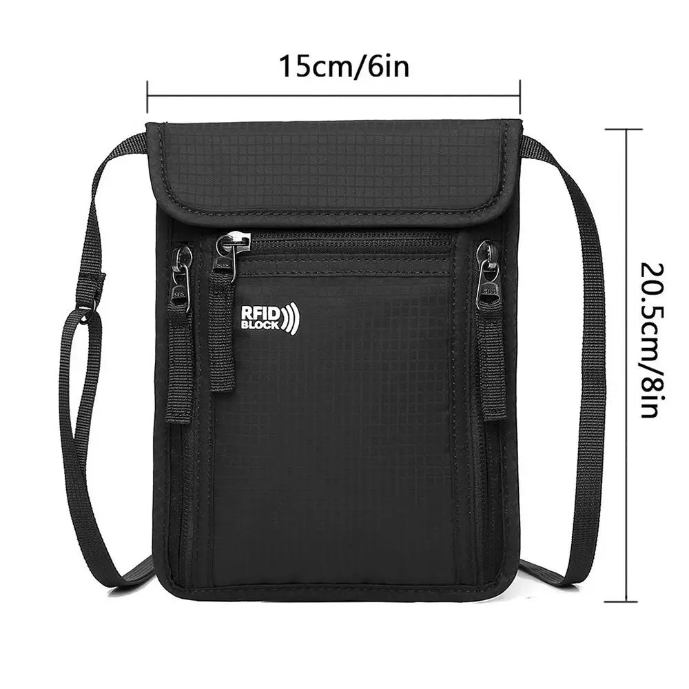 Unisex Nylon RFID Passport ID Bag Waterproof Multi-Functional Document Pouch Neck Wallet Women Men Shoulder Bag Storage Bag
