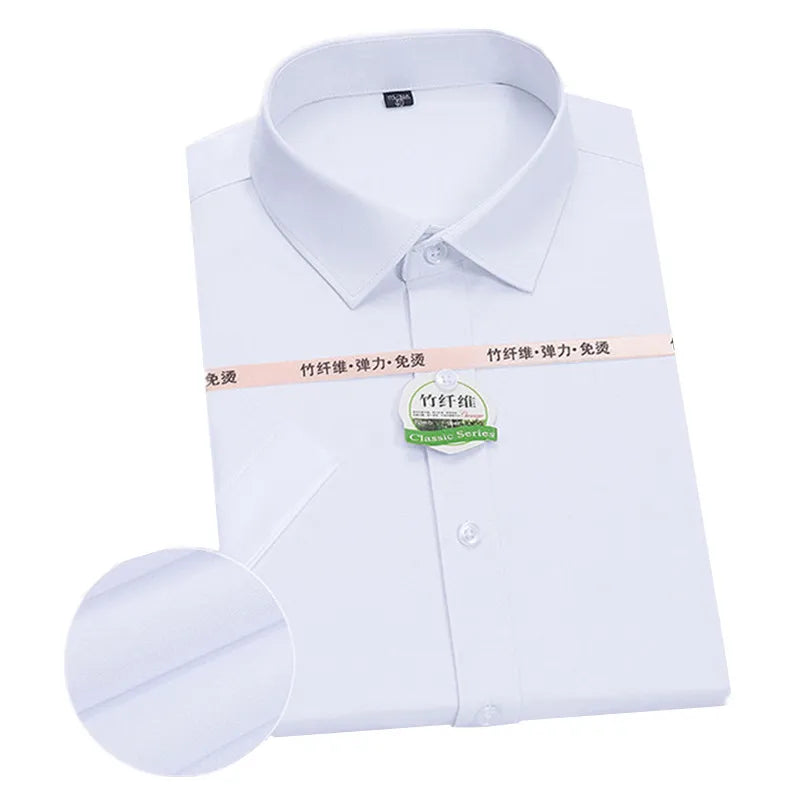 Summer New Male Pure Color Short Sleeve Breathable Shirt White / Navy / Wine Red Men Business Social Dress Shirts