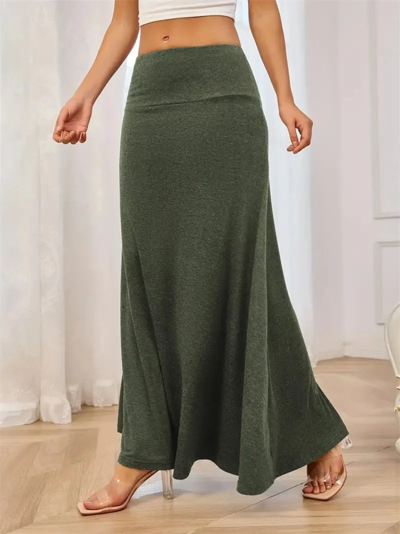 KIDCRKJ Long Skirt Women Autumn 2026 New Skirts Knitted Solid Urban Office Lady Fashion Clothes High Waist Maxi Skirts Faldas