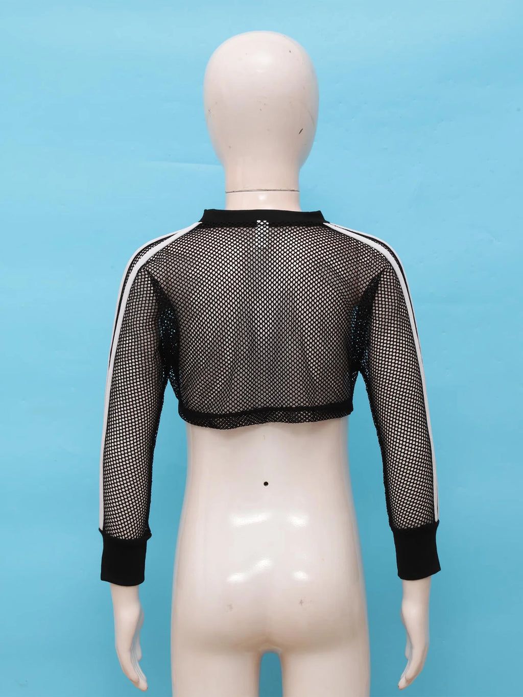 Kids Girls Fishnet T-shirt Hip Hop Street Dance Tops Long Sleeve Round Neck Hollow Out Mesh Crop Top for Workout Gym Sportswear