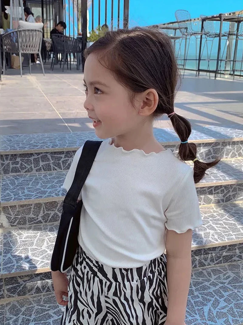 Baby Girls T-Shirt Summer Kids Short Sleeve Tops Tees Soft Ice Silk Fabric Toddler Solid Color Shirts Children's Clothing 1-10Y