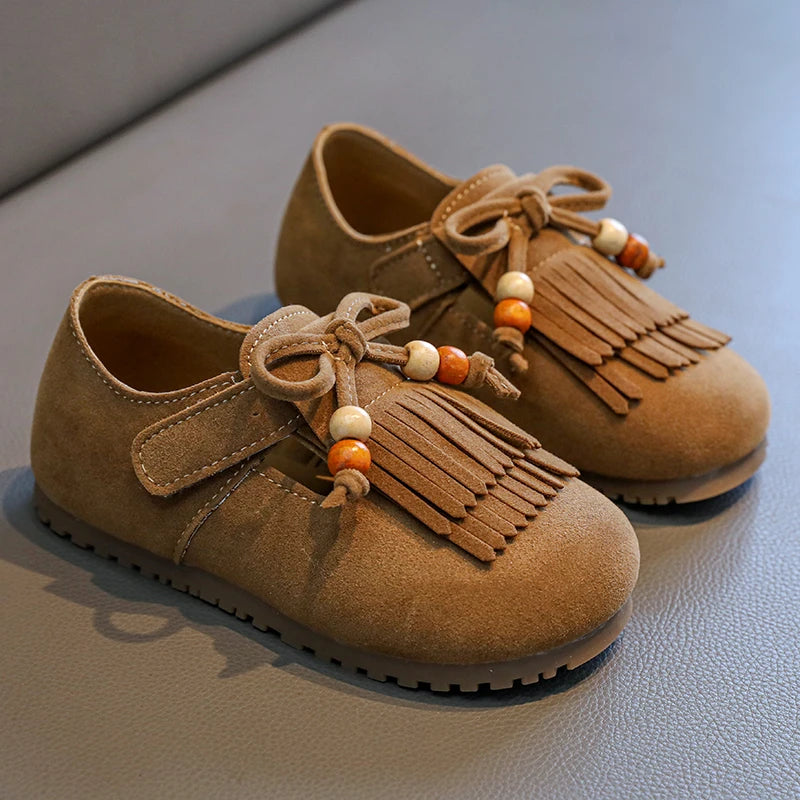 Girls' All-inclusive fringed Boken shoes 2025 Autumn Edition Soft-soled little girl princess Shoes Children's Bean single shoes