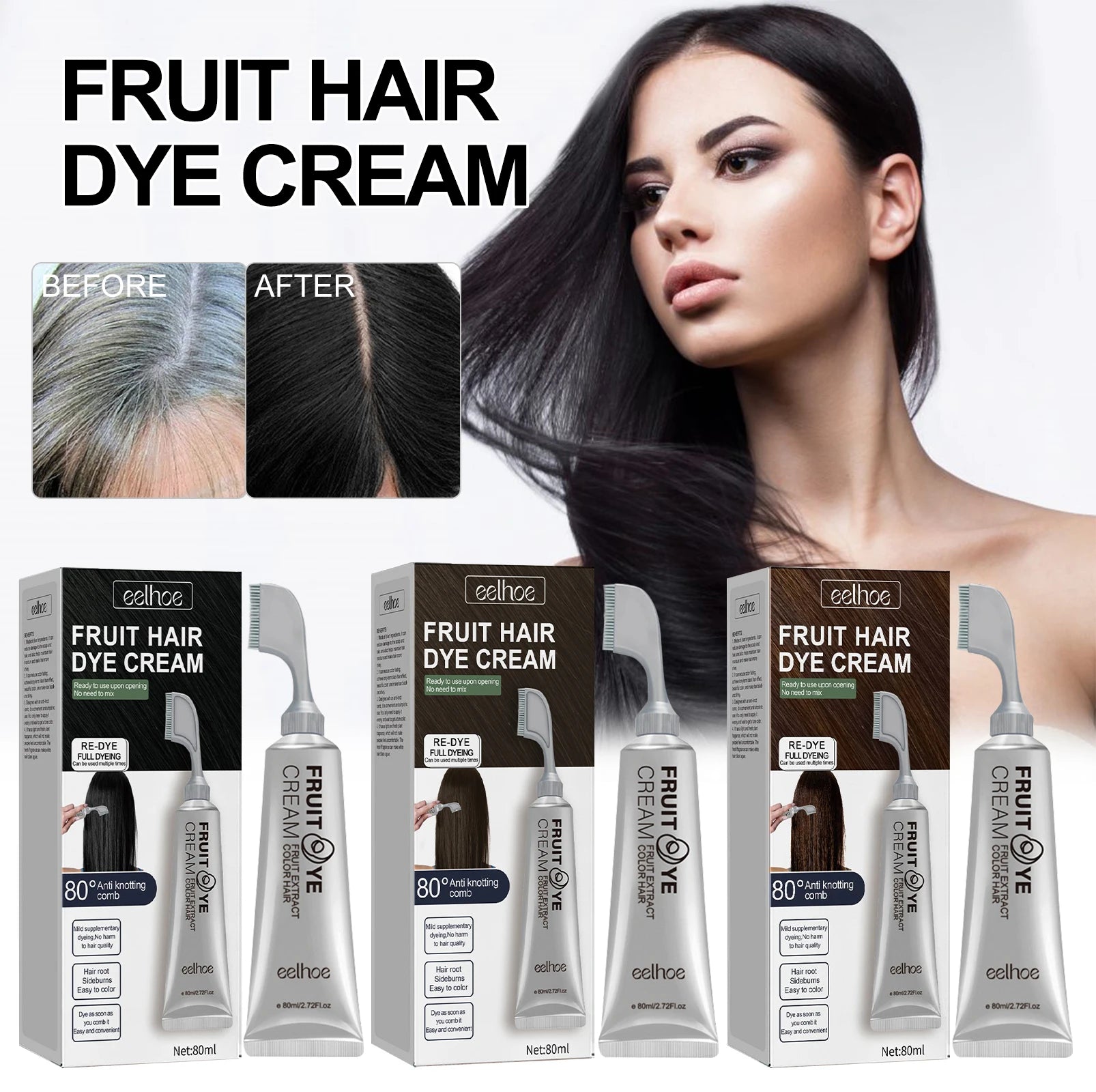 Fruit Hair Dye Cream Quick Coloring Enhance Hair Shine Nourishing Promote Hair Growth Moisturizing Black Hair Hairdressing Cream