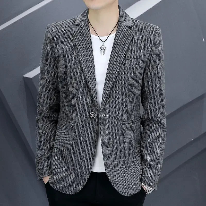 Thin Men's Suit Jackets Single Breasted Male Blazer Coat Brown Slim Fit High Quality Elegant Simple Classic Menswear Clothing